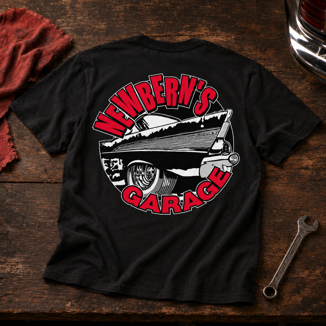 Official "Newbern's Garage" Shop Design Shirt in Red!